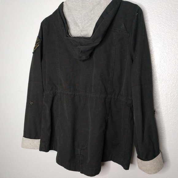 Volcom Juniors Large Black Zip Button Down Utility Jacket VTG Military Hoodie - Picture 8 of 8